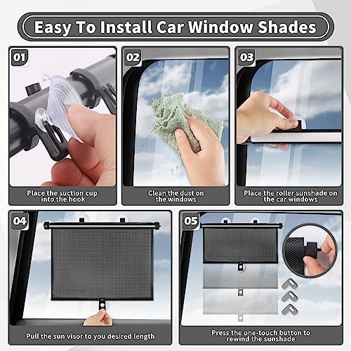 Sfee Car Window Shade for Side Windows, 2 Pack Sun Shade Retractable for Car Blocks Heat and UV Rays Glare Protection Roller Sunshade Visor for Baby, Kids, Pets, Passengers