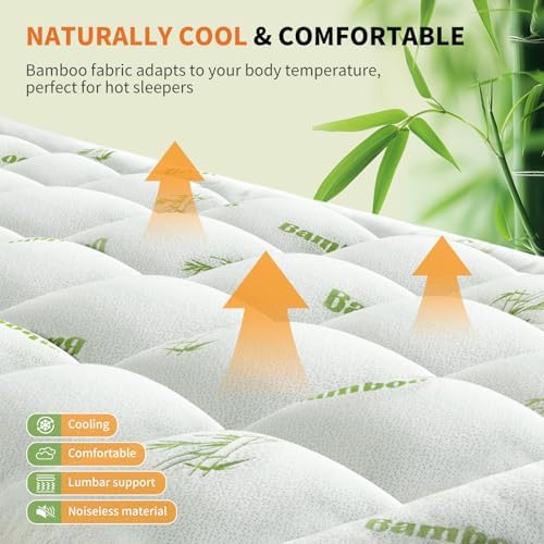 Sweetcrispy Full Size Cooling Bamboo Mattress Topper with Deep Pockets