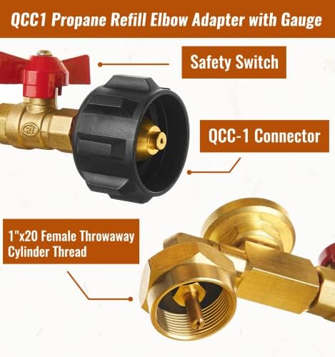 CALPOSE Propane Refill Adapter with Valve and Gauge
