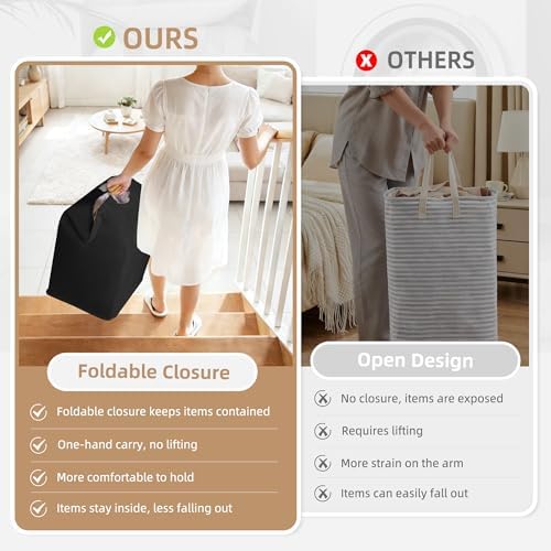 STORAGE MANIAC 2-Pack Large Laundry Hamper, 100L (26.4 Gal) Collapsible Laundry Basket with Bamboo Handles, Freestanding Waterproof Clothes Hamper for Laundry Room, Bedroom, Dorm, Towels, Black