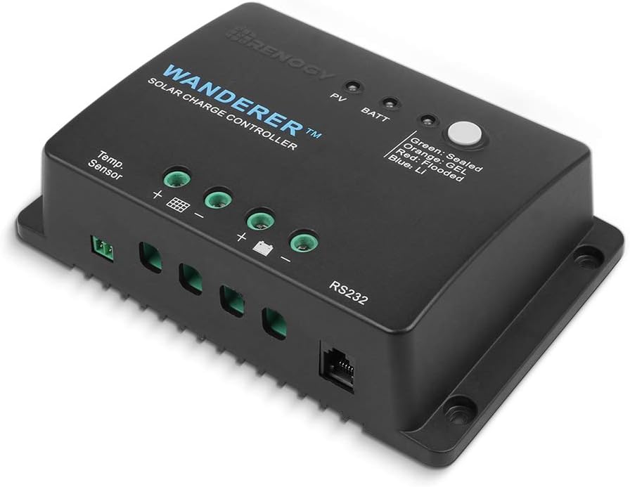 Renogy Wanderer 10A PWM Solar Charge Controller 12/24V for Solar Panels