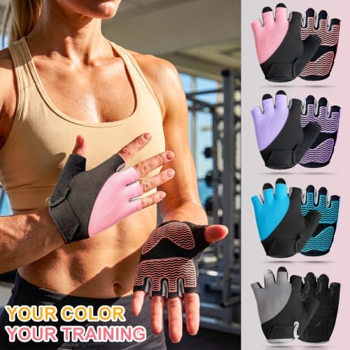 sunnex Workout Gloves for Women - Breathable Weight Lifting Gloves with Non-Slip Silicone Padding, Fingerless Gym Gloves for Cycling, Rowing, Pull Ups & Training (4 Sizes)