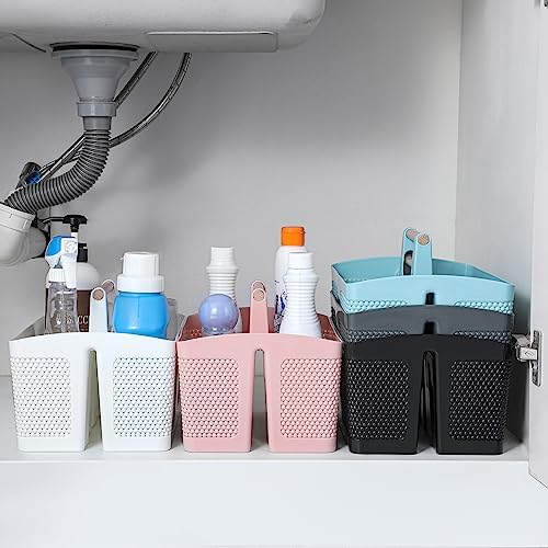 rejomiik Portable Shower Caddy Basket Plastic Cleaning Caddy Organizer Storage Tote with Handle for Bathroom, College, Dorm Room Essentials, White
