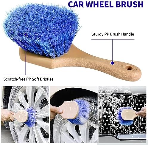 Wontolf 62'' Car Wash Brush with Long Handle, Scratch-Free Soft Bristles Sturdy Car Wash Mop Kit, Complete Car Cleaning Brush Kit Wash Mitt Towel Windshield Squeegee Wheel Tire Brush for Car Truck RV