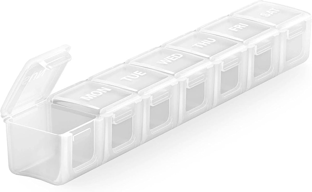 Sukuos Extra Large Weekly Pill Organizer, 7 Day Daily Pill Box Case Easy to Open, Silkscreen Printed Medicine Container with Clear Lid for Vitamins, Fish Oils or Supplements
