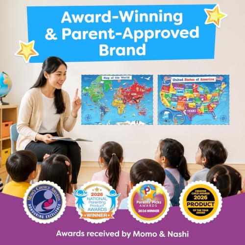 United States and World Map For Kids Classroom Posters 2pc Set - 24” x 16” Waterproof US and World Map for Classroom Decor Posters - Teacher Classroom Must Haves - Homeschool Back to School Supplies