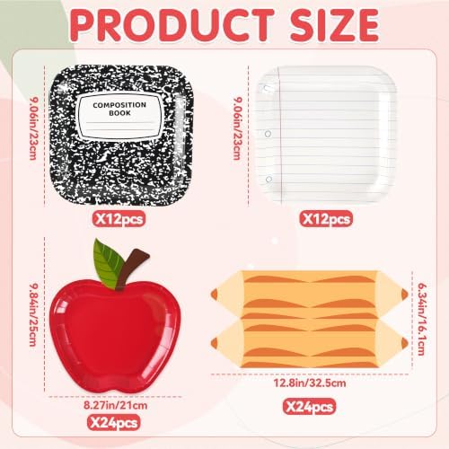 Back to School Decorations, First Day of School Apple Paper Plates Set
