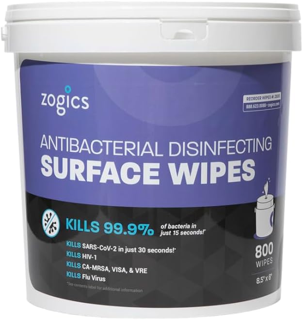 Zogics Antibacterial Disinfecting Wipes with Bucket, 800 Count