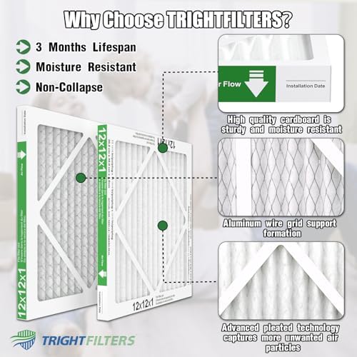 TRIGHTFILTERS 12x12x1 Air Filter 6 Pack, MERV 8 Pleated Home HVAC AC Filter