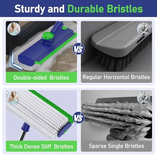 Floor Scrub Brush with Long Handle & Squeegee for Bathroom