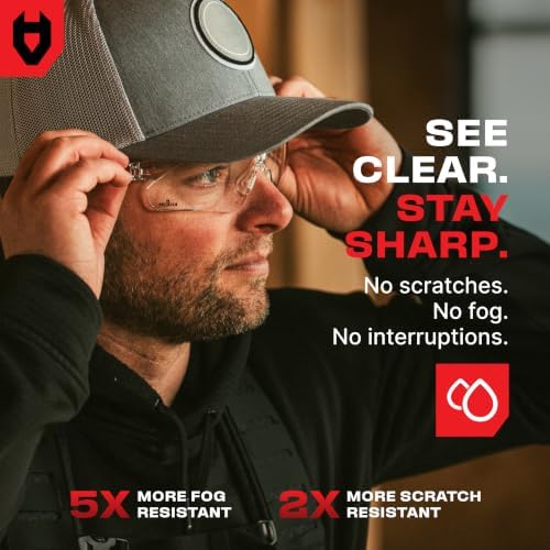 NoCry Clear Safety Glasses for Men and Women with Anti-Fog and Scratch Resistant Wrap Around Lenses, Adjustable Temples and Nose Pads — ANSI Z87 Certified Protective Eyewear with 100% UV Shielding