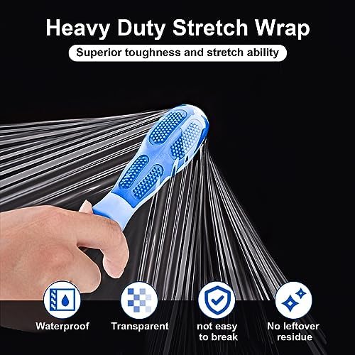 Stretch Film, RAZCC Stretch Wrap Industrial Strength, Shrink Wrap for Pallet Wrap, Heavy Duty Clear Plastic Wrap with Handles, Moving Wrapping Plastic Roll, 15" x 1000 Ft Per Roll, 60 Gauge, 4 Pack