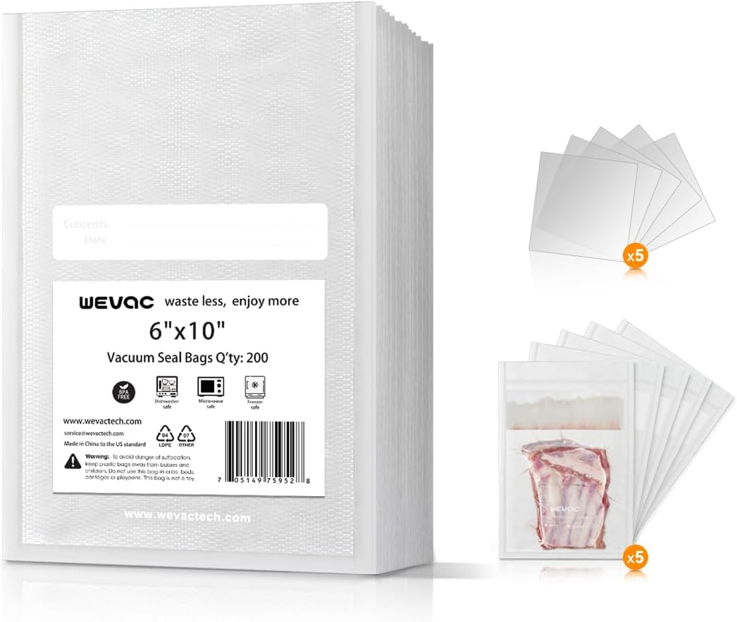 Wevac Vacuum Sealer Bags 8x12" 100 Quart for Food Saver Vacuum Seal machine