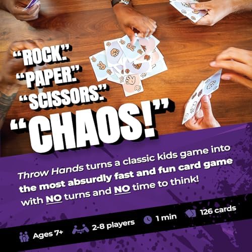 Throw Hands Rock Paper Scissors Card Game – The Absurdly Fast and Chaotic Party Game for 2 to 8 Players – 60 Second Game for Friends, Families, and Game Night – Ages 7+
