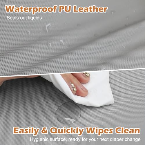 Vegan Leather Baby Changing Pad Waterproof & Wipeable with Pockets