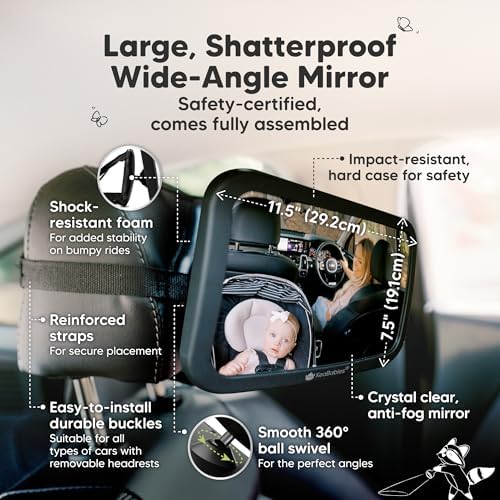 KeaBabies Baby Car Seat Mirror, Wide View, Shatterproof (Matte Black)