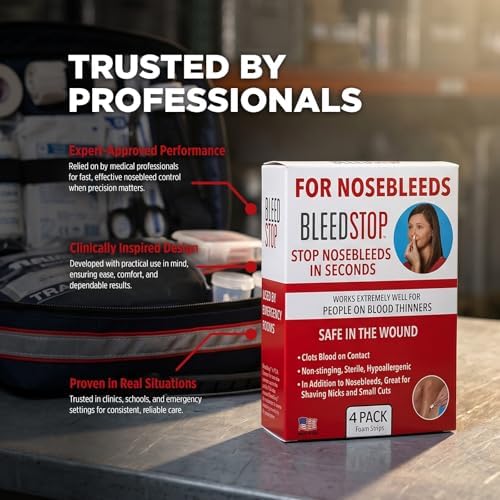 BleedStop™ Nosebleed Strips – Fast Acting Blood Coagulant Foam Inserts – Helps Clot Blood on Contact – Non-Stinging Sterile Hypoallergenic for Mild to Heavy Nosebleeds