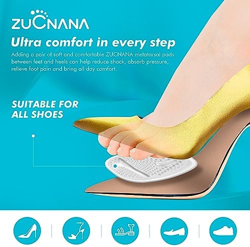 ZUCNANA Ball of Foot Cushions, Gel Shoe Inserts Heel Inserts Women 2 Pairs