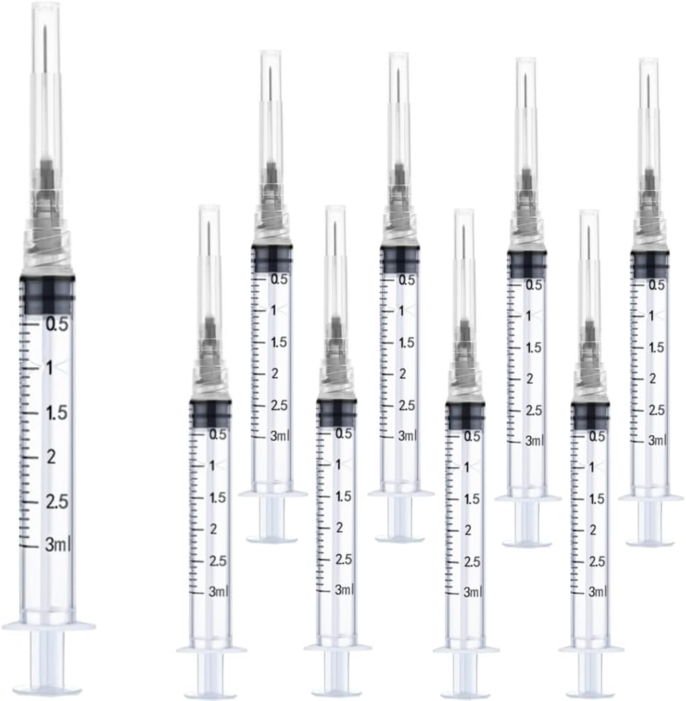Luer lock 1ml Syringe with 23G 1inch/25mm Lab Supplies for Scientific Research, Industrial Dispensing or Liquid Measuring, 50Pack