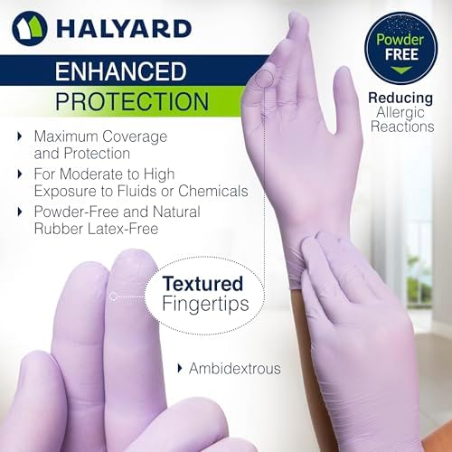 HALYARD LAVENDER NITRILE Exam Gloves, 3.1 mil, 9.5 Inches, Lavender, Medium, Box of 250 - Powder-Free, Non-Sterile Disposable Gloves