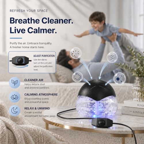 Air Freshener（Black） - for Home, Bedroom, Office and Warehouse - Essential Oil Aroma Diffuser with LED Color Night Light and Soothing Water Flow Sound - for Pets and Smokers.