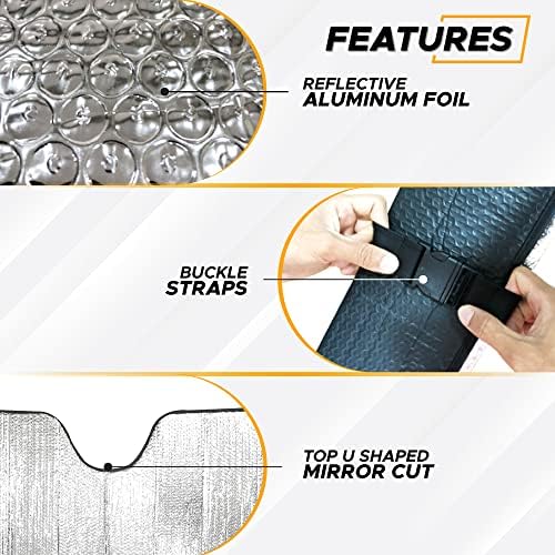 EcoNour Accordion Car Windshield Sun Shade | Car Sun Visor to Protect Harmful UV Rays | Foldable Automotive Windshield Sunshades | Window Sun Blocker to Keep Your Vehicle Cool & Comfort - 58" x 28"