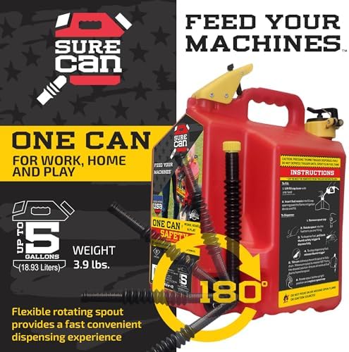 SureCan 5 Gallon Type II Storage Container – Rotating Spout, Self-Venting Design & Spill-Controlled Dispensing – Durable Multi-Purpose Utility Can (Red, SUR5SFG2)