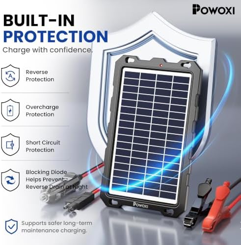 POWOXI 7.5W 12V Solar Battery Charger Trickle Maintainer Kit for Car