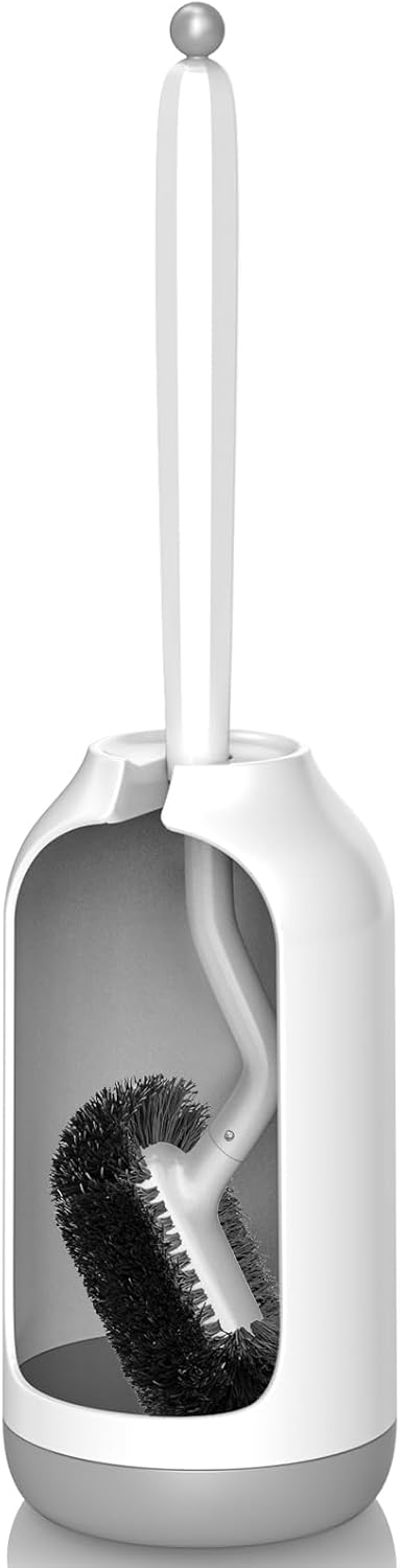 HAMITOR Toilet Bowl Brush Holder Set: Curved Bristle for Deep Cleaning