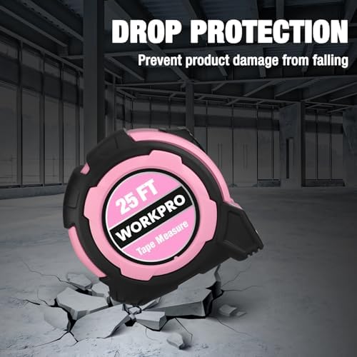 WORKPRO 25FT Pink Tape Measure, 1/8 Fractions Easy Read Measuring Tape