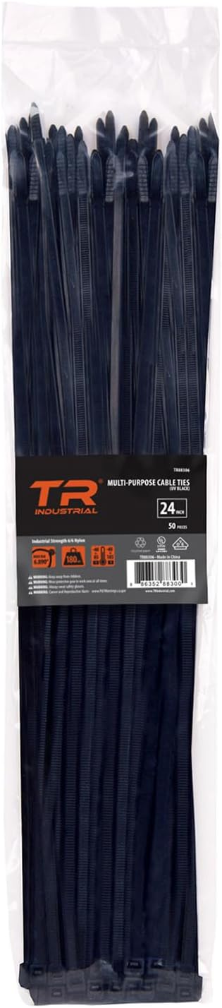 TR Industrial Multi-Purpose UV Resistant Black Cable Ties, 8 inches, 100 Pack