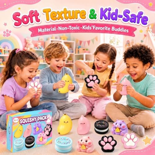 ZiZa 8Pcs Taba Squishy Fun Box Toys Set Kit, Squeezee Fidget Toys Pack, Banana Paw Oreio Hamster Cheap Squishies, Party Favors Birthday Xmas Gifts for Kids Girls