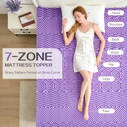 SINWEEK 2 Inch 7-Zone Memory Foam Mattress Topper Twin XL, Twin Extra Long Mattress Pads for College Dorm Room, Pressure Relieve CertiPUR-US Certified, 39x80 Inches, Violet