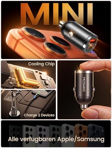 MOSWAG Car Charger,Invisible Cigarette Lighter USB Adapter All Metal & Mini