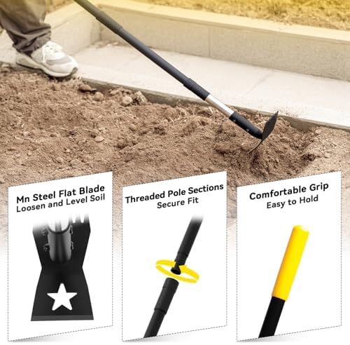 2-in-1 Weed Rake and Garden Hoe, 68" Weed Puller Tool with Long Handle, Manual Weeds Remover, Heavy Duty Stand Up Weeder Uprooting Weeding Pull Tool for Garden Yard Lawn Patio
