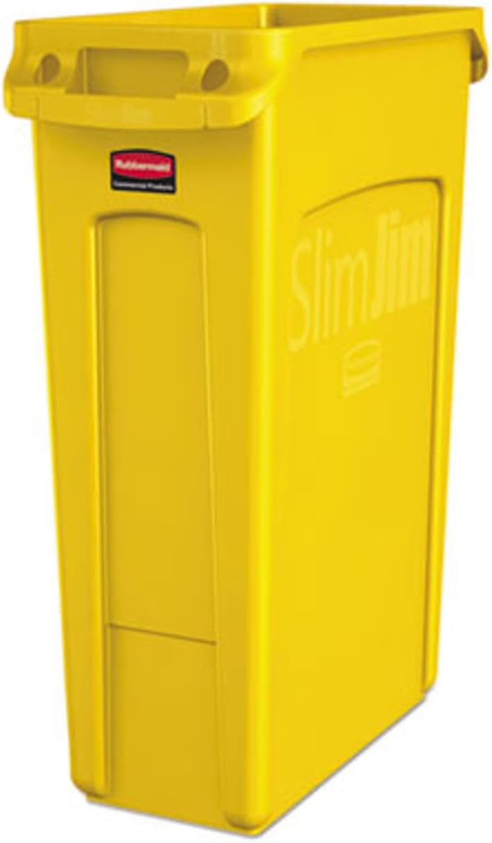 Rubbermaid Commercial Products Slim Jim Plastic Rectangular Trash/Garbage Can With Venting Channels, 23 Gal, Black, for Kitchen/Office/Workspace