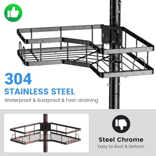 Adjustable Shower Caddy Tension Pole: Rustproof Corner Bathroom Shelves
