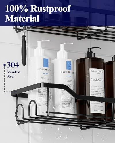 Kitsure Shower Caddy, Adhesive Shower Organizer, Large, Black
