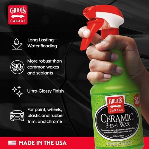 Griot’s Garage Ceramic 3-in-1 Wax, SiO2 Spray for Cars, Trucks, and RV’s, Provides Protection and Water Beading on Paint, Wheels, Plastic, Rubber Trim, Chrome, and More, 10978, 22 oz