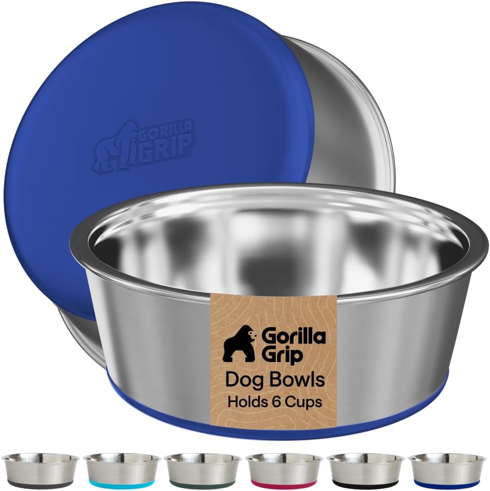 GORILLA GRIP Dog Bowls, Food Grade Stainless Steel, Set of 2, 2 Cup, Black | 304 Stainless Steel Pet Feeding Bowls Hold 16 fl oz Each, Dishwasher Safe, Rust Resistant, BPA Free Rubber Base