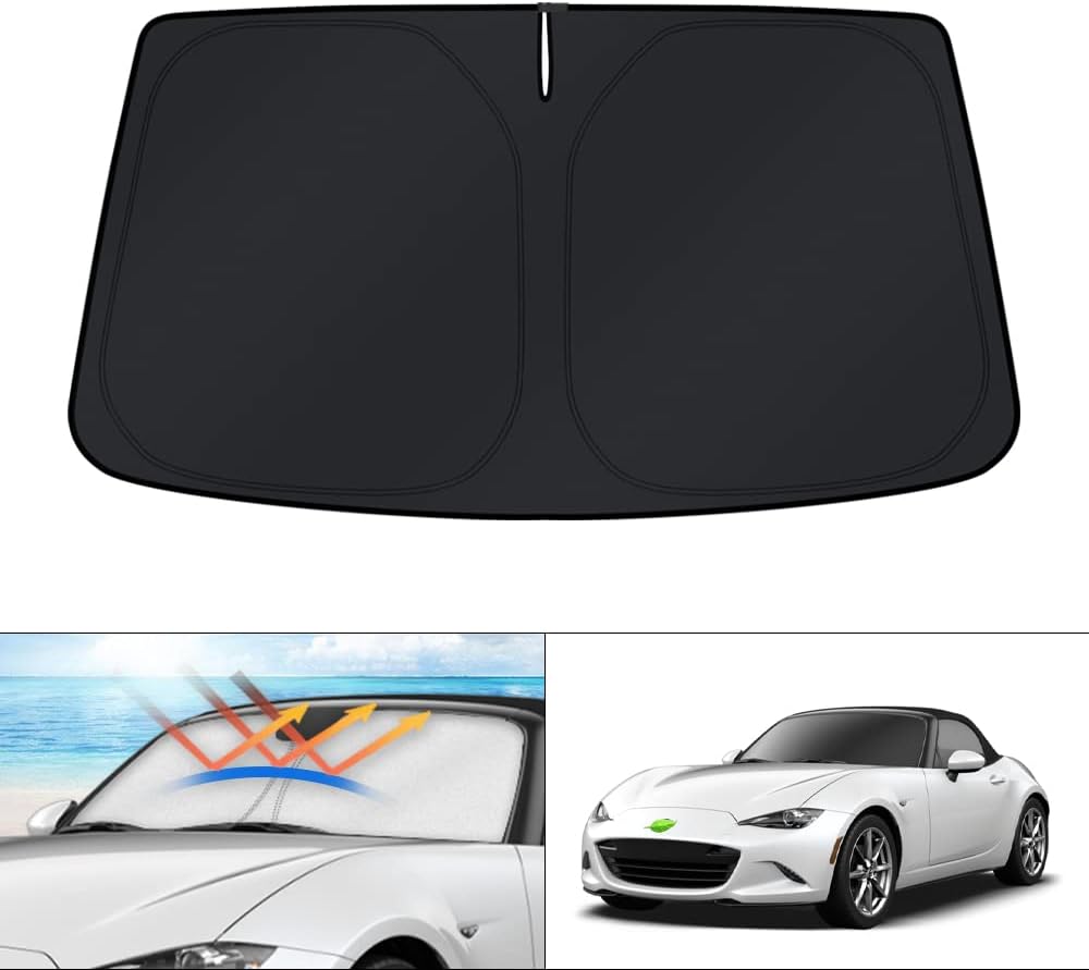 KUST Windshield Sun Shade for 2017-2026 Tesla Model Y/Model 3 Sunshade Accessories (Fit 2025-2026 Model Y Juniper / 2024 Model 3 Highland) Upgraded Foldable Sunshade, Blocks UV Rays Keep Car Cool