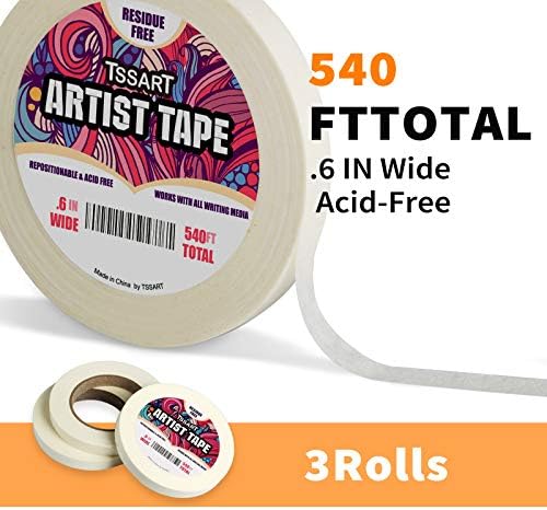 3 Pack White Artist Tape - Masking Artists Tape for Drafting Art Watercolor Painting Canvas Framing - Acid Free 0.6inch Wide 540FT Long Total