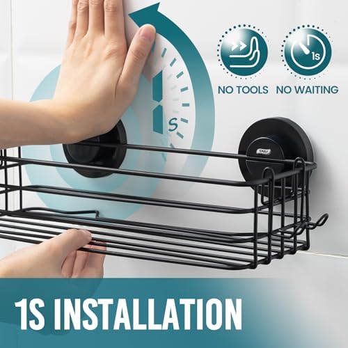 TAILI Shower Caddy Suction Cup 2 Pack with Hooks & Soap holder, Black