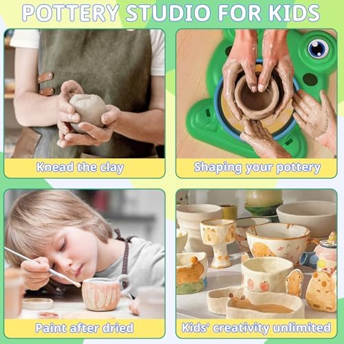 Pottery Wheel for Kids, Pottery Painting Craft Kit Sensory Toy Gift Girl 6+