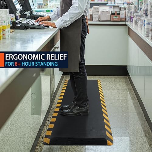 FEATOL Anti Fatigue Mat Industrial, Ergonomic Standing Floor Mat for Work for Stand -Safety Support for Leg & Back Pain(Yellow Border, 20" x 39", 1PC)