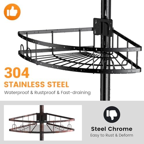 Adjustable Tension Pole Shower Caddy: Rustproof Corner Bathroom Organizer