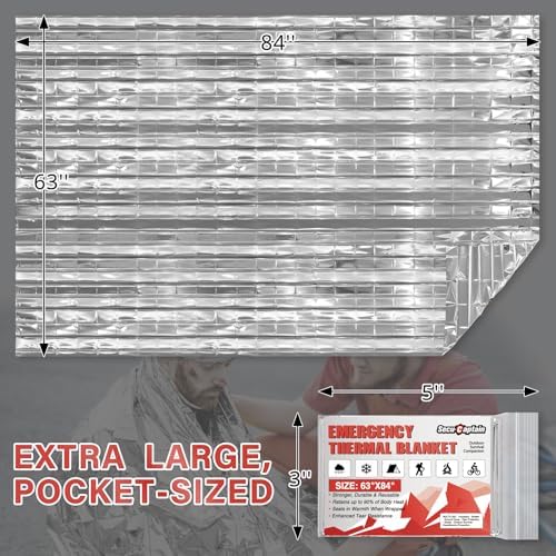 SecuCaptain Survival Emergency Thermal Blankets: Extra Large 84” x63” 4/10/25/30/50/75/100 PCS Space Mylar Blanket Kit for Outdoor Cold Winter Camping Hiking Car Bug Out Bag or First Aid