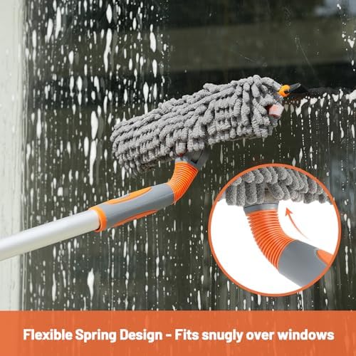 Eazer 89'' Squeegee Window Cleaner 2 in 1 Rotatable Window Cleaning Tool Kit with Extension Pole, Window Washing Equipment with Bendable Head for Indoor/Outdoor Window and Car Glass