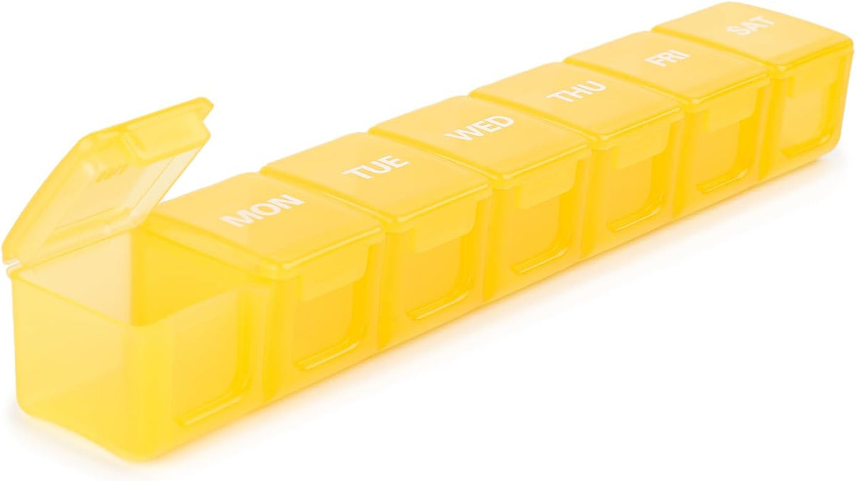 Sukuos Extra Large Weekly Pill Organizer, 7 Day Daily Pill Box Case Easy to Open, Silkscreen Printed Medicine Container with Clear Lid for Vitamins, Fish Oils or Supplements