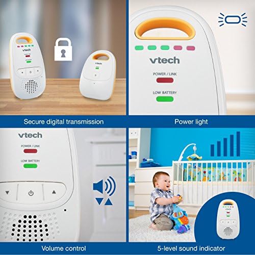 VTech Audio Baby Monitor — No Static DECT 6.0, No WiFi, Hack-Proof | 8Hr Battery, Belt Clip, 1000ft Range, 5-Level Sound Indicator | DM111